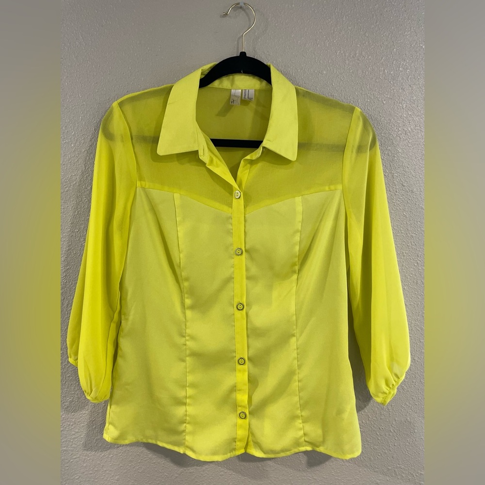 Neon Yellow Button Up Blouse